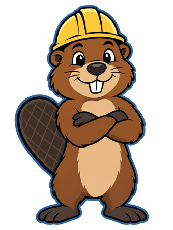 The beaver mascot with arms crossed